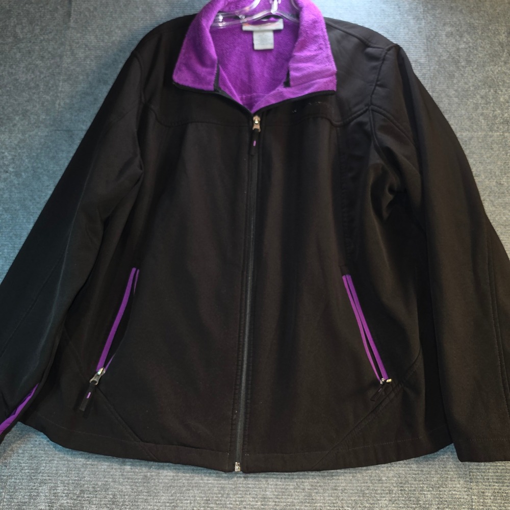 Free Country Softshell Jacket Women 1X Black Purple Good Faux Fur Fleece Lined